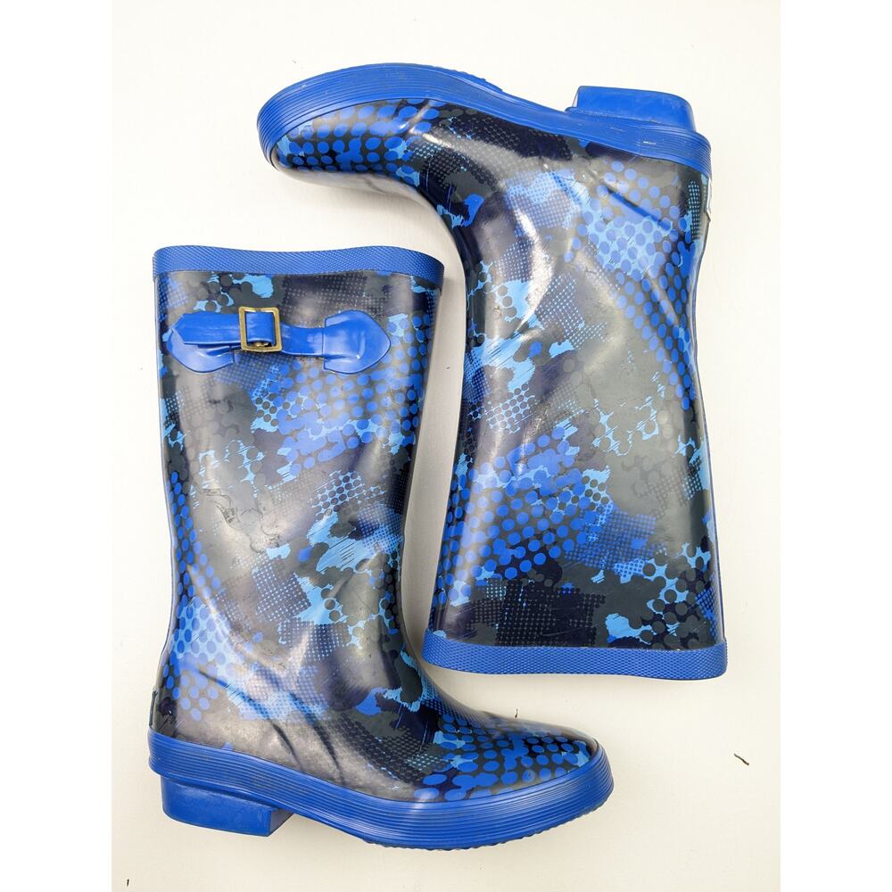 L.L. Bean Youth Size 3 Blue Patterned Wellies Rain Boots